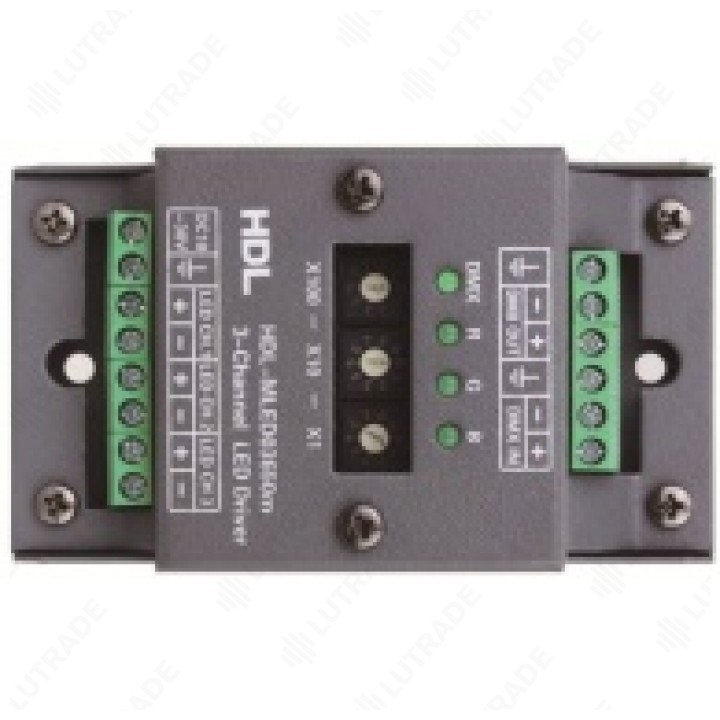 HDL HDL-MLED03650MA Диодный драйвер LED, 3 канала по 650мА RGB, 24VDC, встроенный DMX интерфейс, требует наличия DMX контроллера