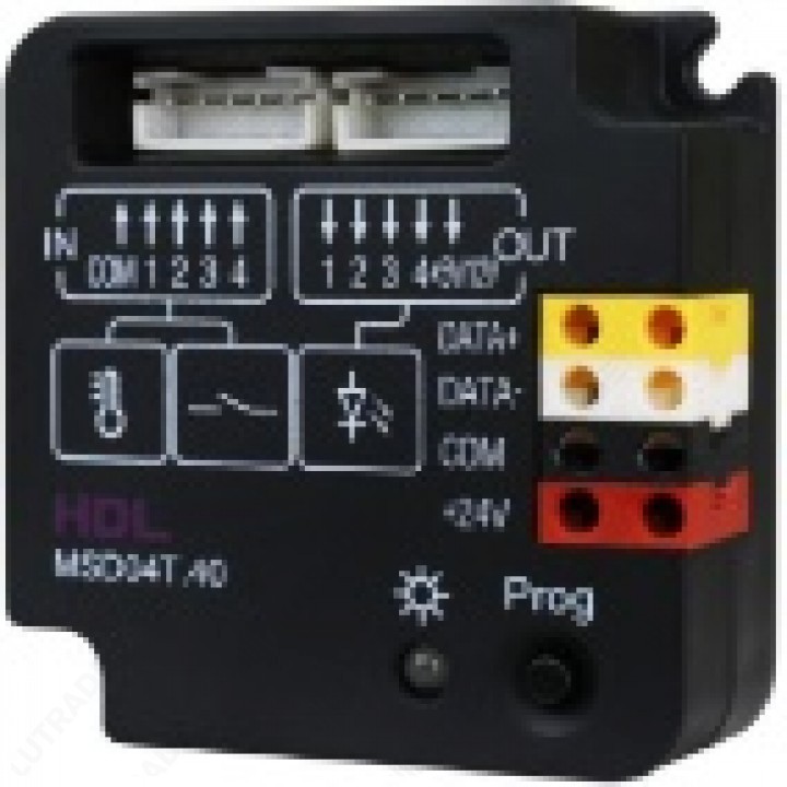HDL HDL-MSD04T.40 4-контактный модуль входов, с сенсором температуры, для подключения классических механических выключателей и охранных датчиков, любы